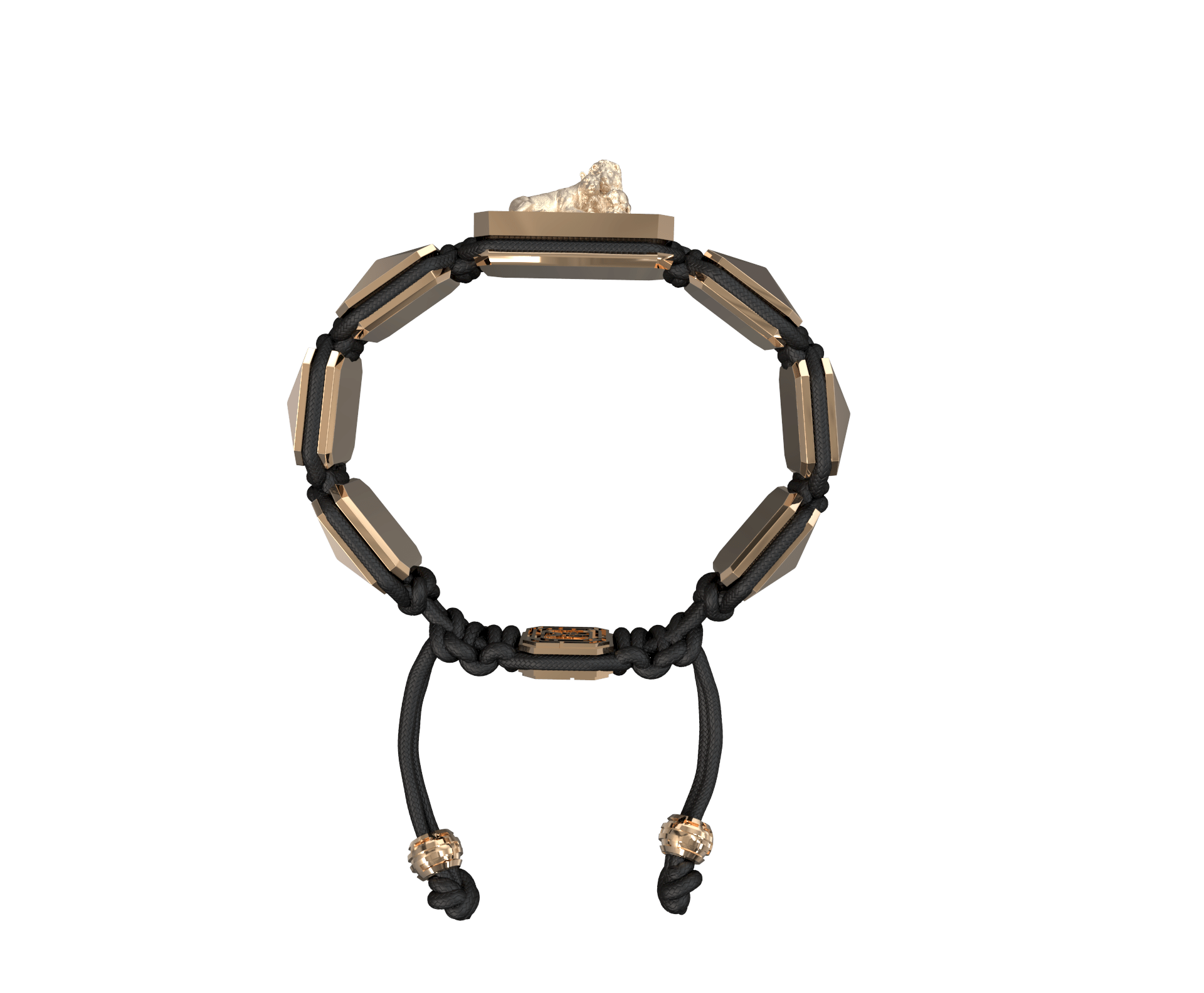 My Family First bracelet with ceramic and sculpture finished in 18k Rose Gold complemented with a black coloured cord.