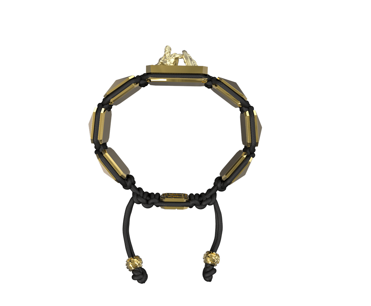 I Will Fight till the End bracelet with ceramic and sculpture finished in 18k Yellow Gold complemented with a black coloured cord.