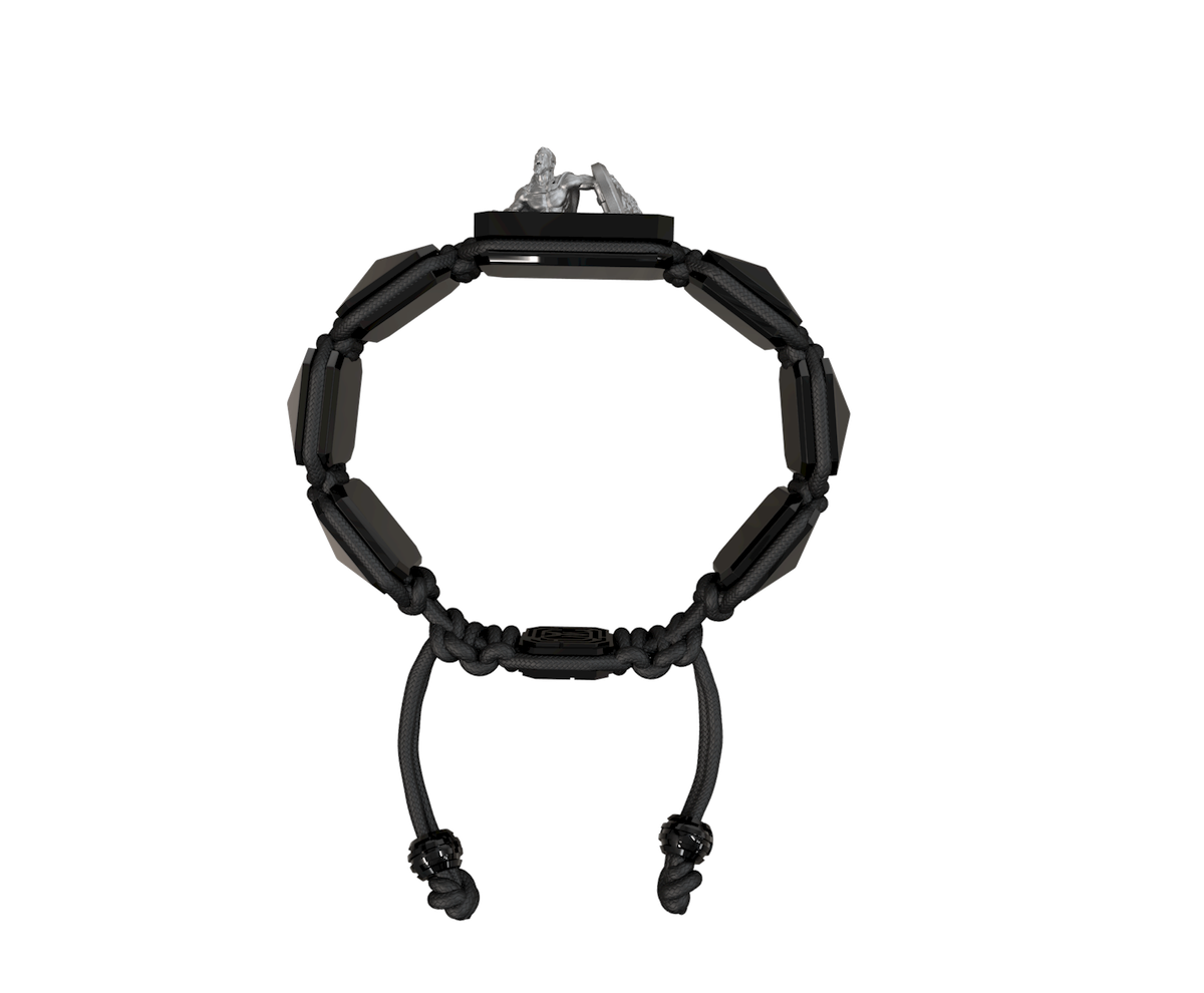 I Will Fight till the End bracelet with black ceramic and sculpture finished in anthracite color complemented with a black coloured cord.