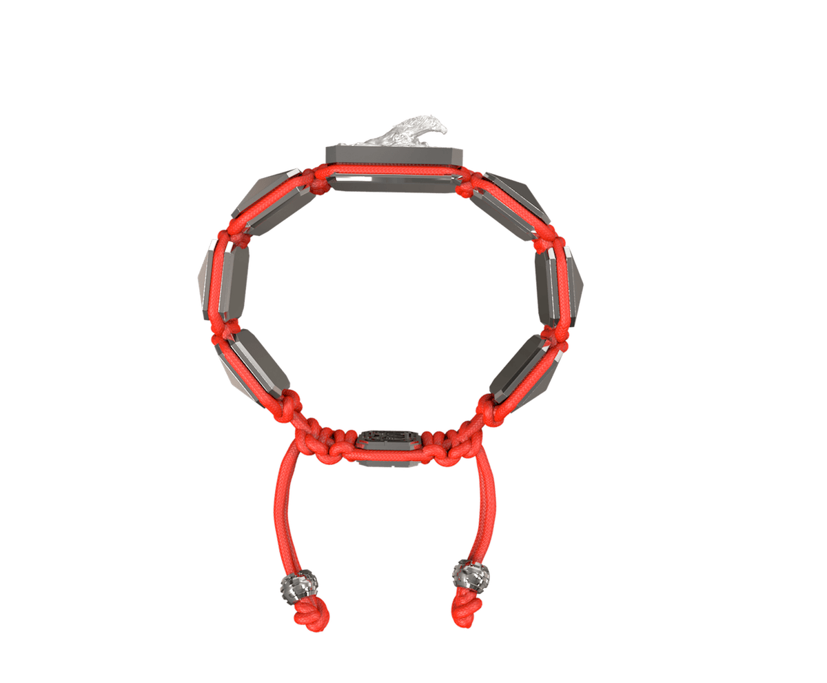 I'm Different bracelet with ceramic and sculpture finished in a Platinum effect complemented with a red coloured cord.