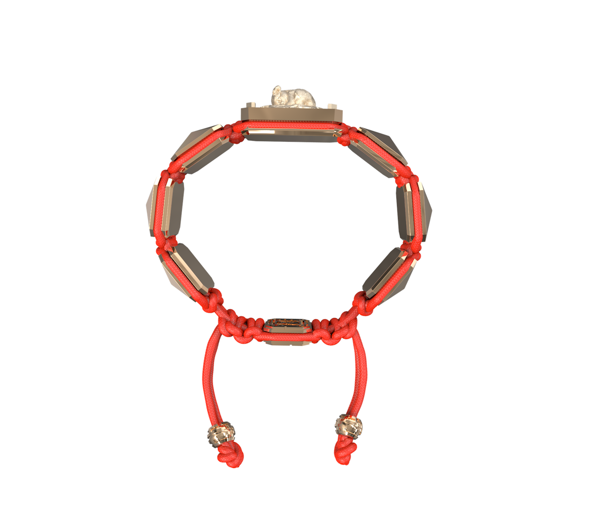 I Love My Baby bracelet with ceramic and sculpture finished in 18k Rose Gold complemented with a red coloured cord.