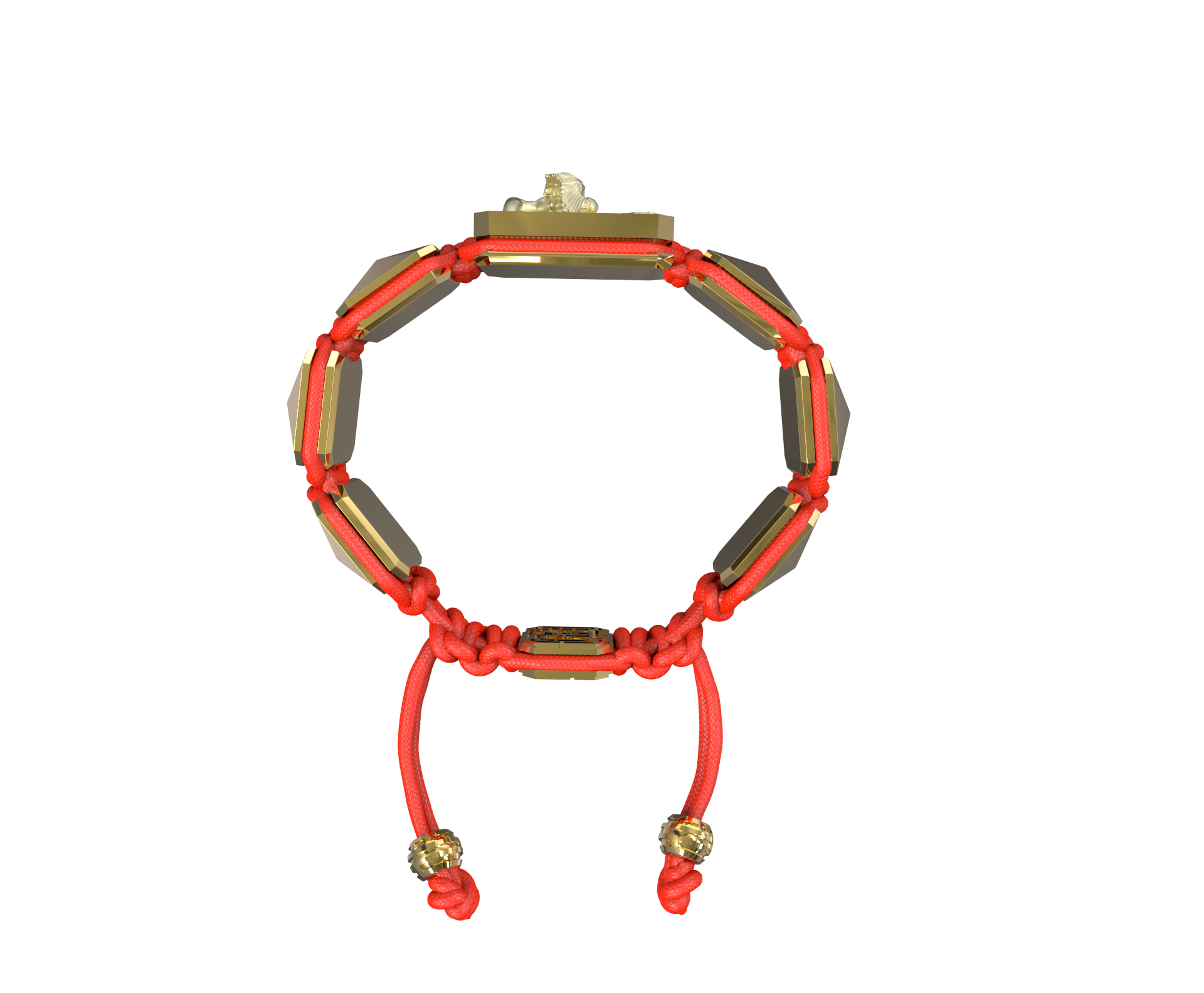 Miss You bracelet with ceramic and sculpture finished in 18k Yellow Gold complemented with a red coloured cord.