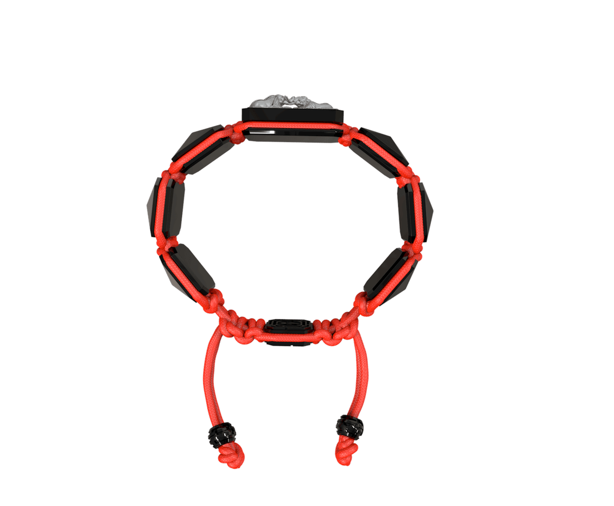 Forever In My Heart bracelet with black ceramic and sculpture finished in anthracite color complemented with a red coloured cord.