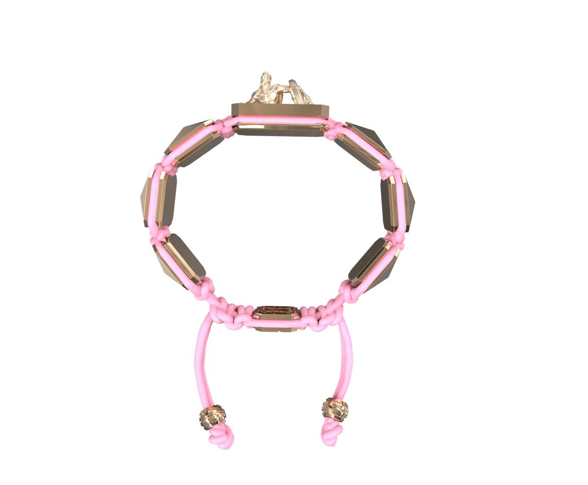 I Will Fight till the End bracelet with ceramic and sculpture finished in 18k Rose Gold complemented with a pink coloured cord.