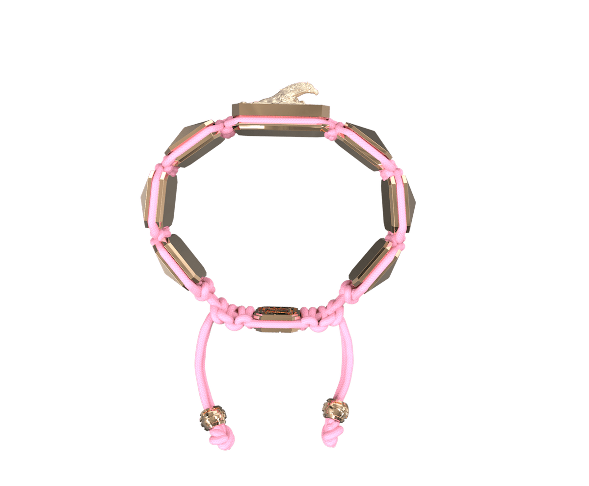 I'm Different bracelet with ceramic and sculpture finished in 18k Rose Gold complemented with a pink coloured cord.