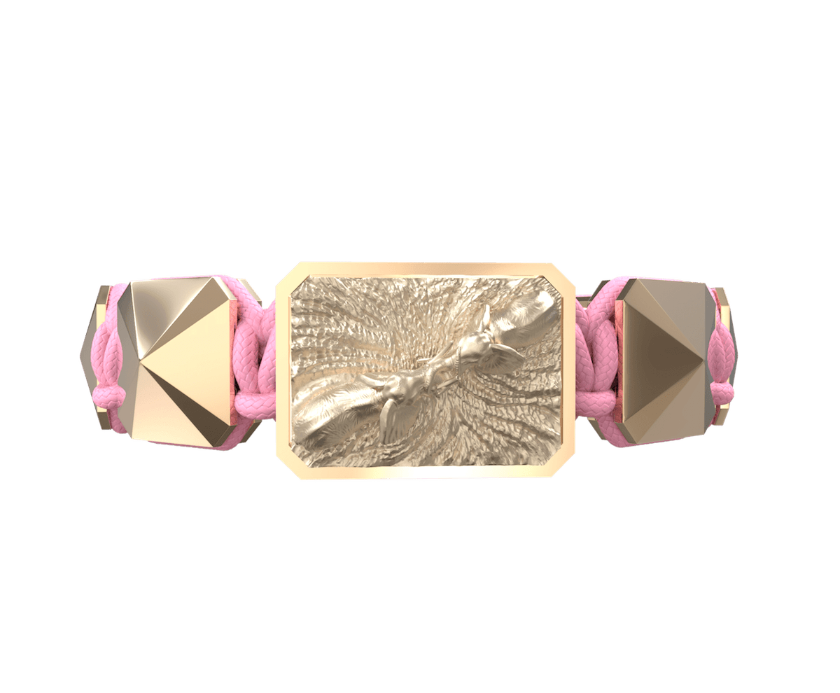 Forever In My Heart bracelet with ceramic and sculpture finished in 18k Rose Gold complemented with a pink coloured cord.