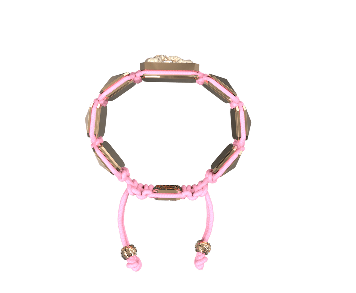 Forever In My Heart bracelet with ceramic and sculpture finished in 18k Rose Gold complemented with a pink coloured cord.