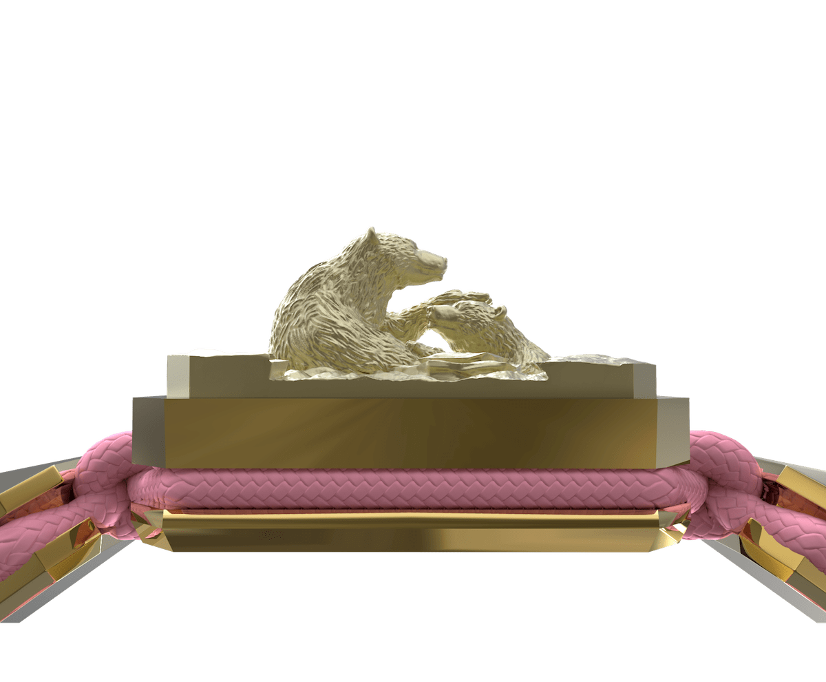 Pulsera Proud Of You con cerámica y escultura acabadas en Oro Amarillo de 18k. Hilo rosa.