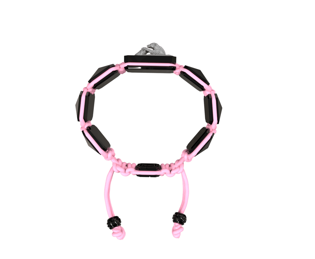 Proud Of You bracelet with black ceramic and sculpture finished in anthracite color complemented with a pink coloured cord.
