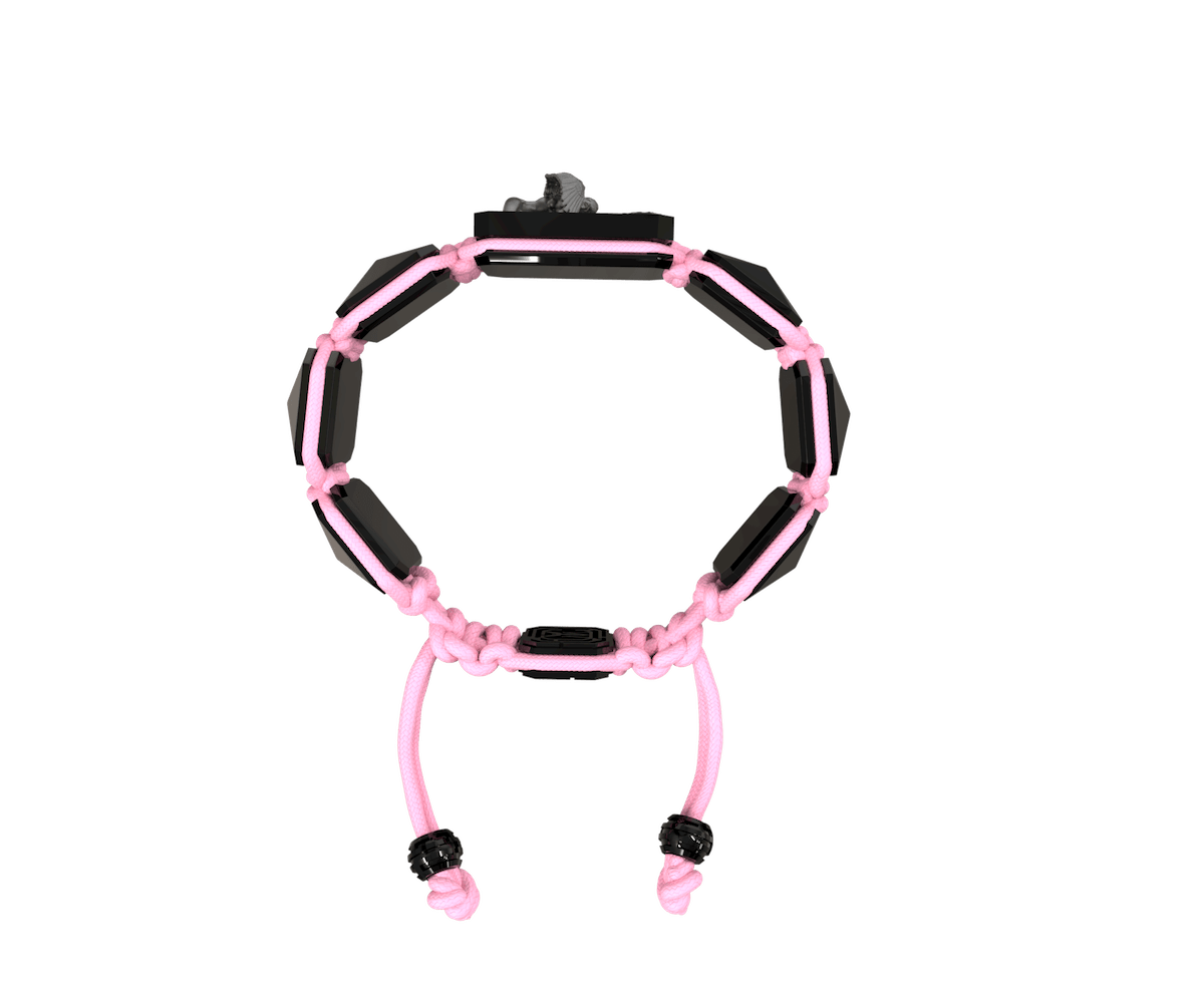 Miss You bracelet with black ceramic and sculpture finished in anthracite color complemented with a pink coloured cord.