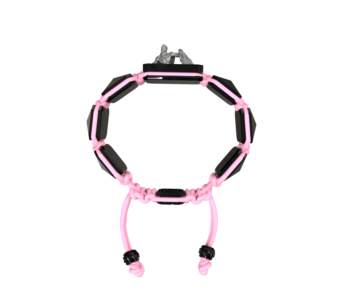 I Will Fight till the End bracelet with black ceramic and sculpture finished in anthracite color complemented with a pink coloured cord.