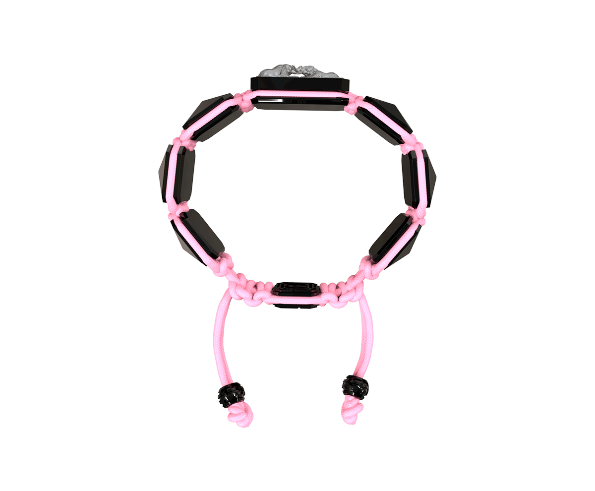 Forever In My Heart bracelet with black ceramic and sculpture finished in anthracite color complemented with a pink coloured cord.
