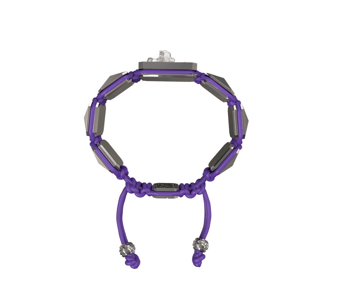 Miss You bracelet with ceramic and sculpture finished in a Platinum effect complemented with a violet coloured cord.