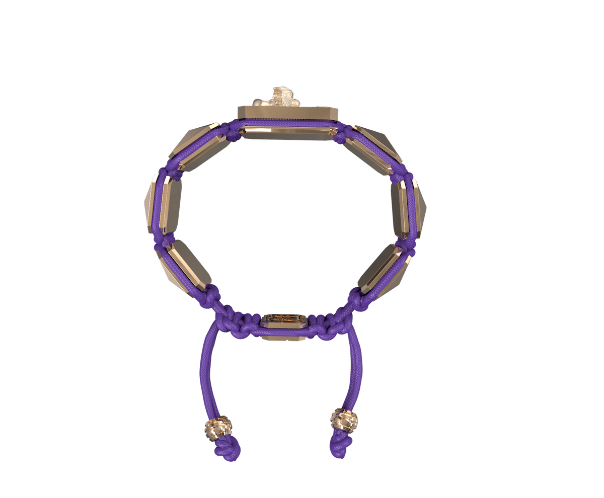 Miss You bracelet with ceramic and sculpture finished in 18k Rose Gold complemented with a violet coloured cord.