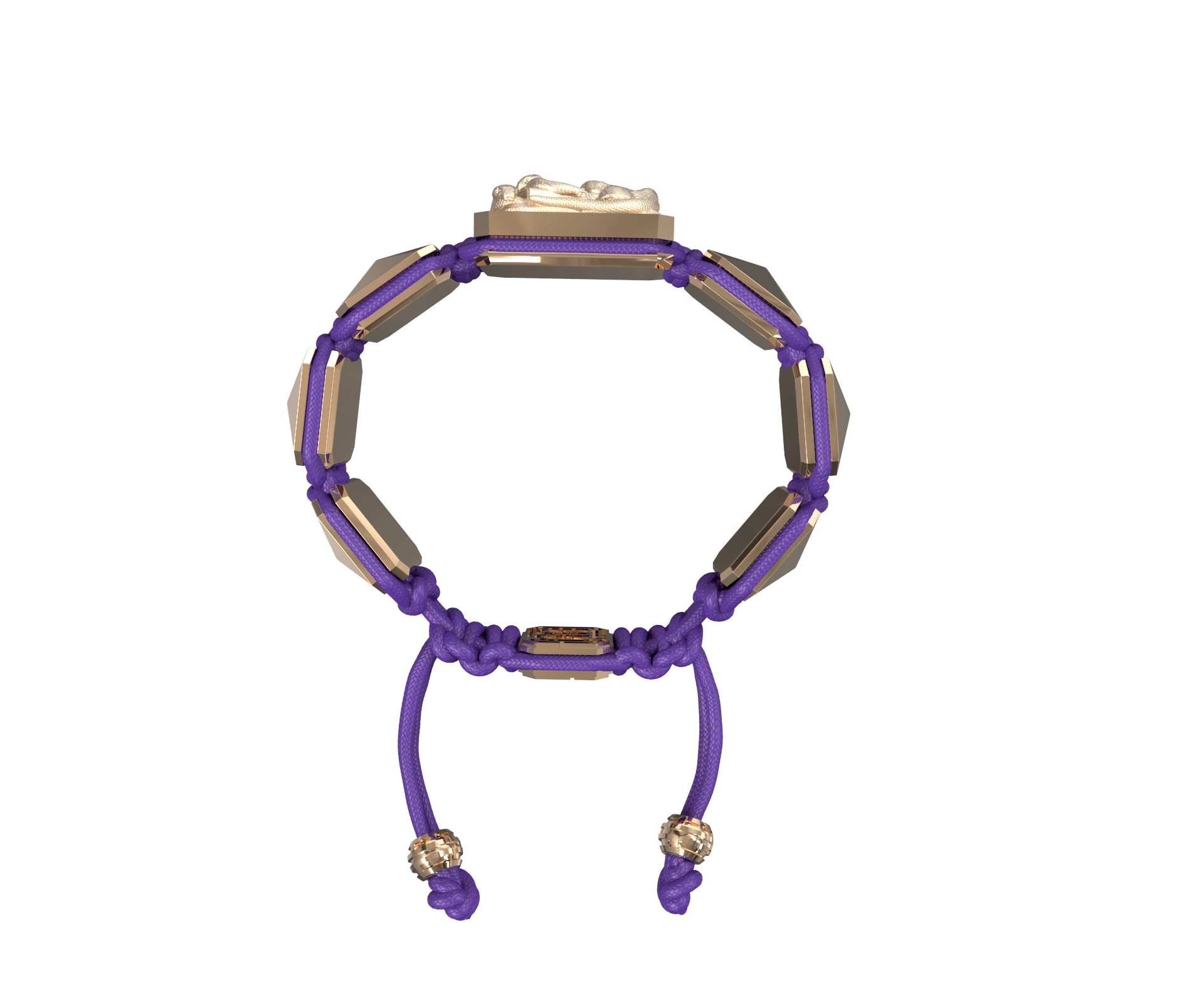 I Quit bracelet with ceramic and sculpture finished in 18k Rose Gold complemented with a violet coloured cord.