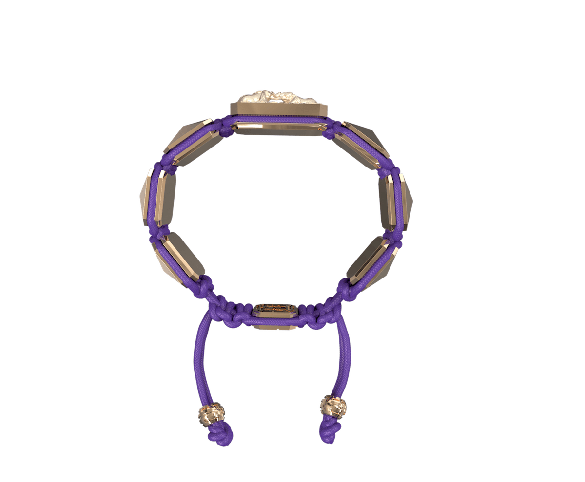 Forever In My Heart bracelet with ceramic and sculpture finished in 18k Rose Gold complemented with a violet coloured cord.
