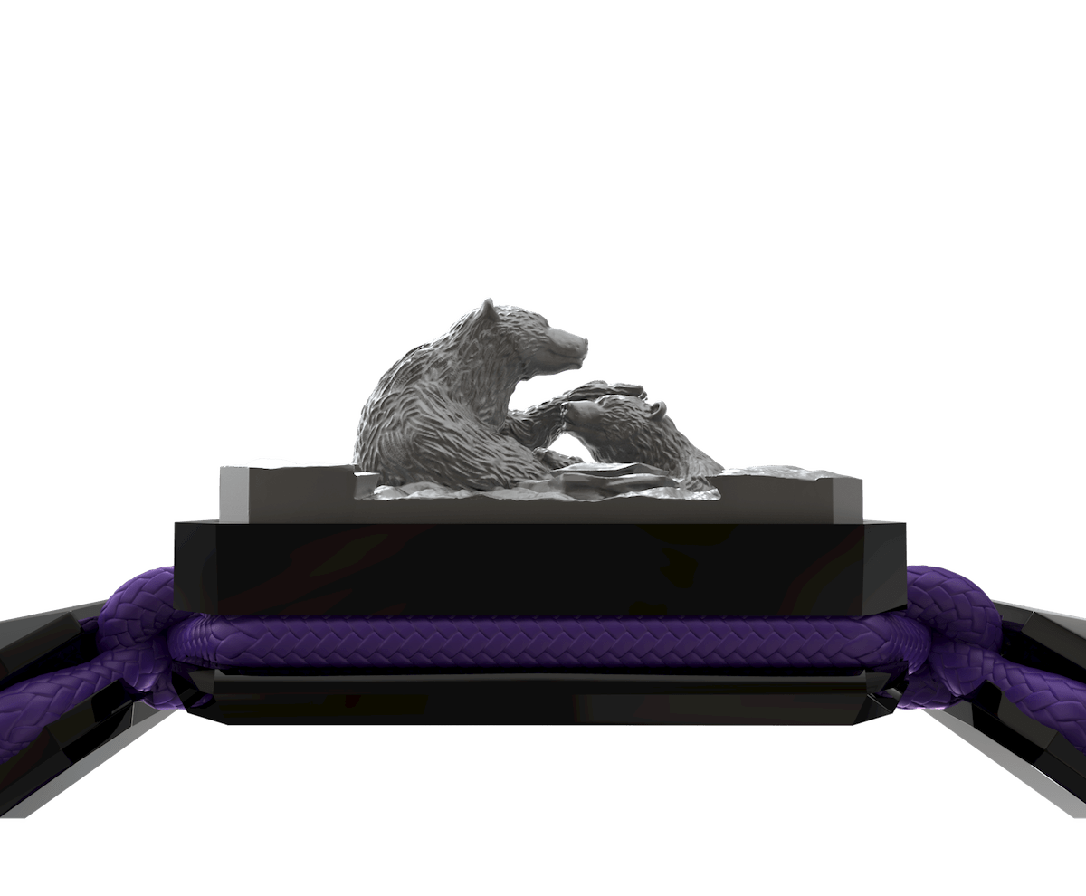 Proud Of You bracelet with black ceramic and sculpture finished in anthracite color complemented with a violet coloured cord.