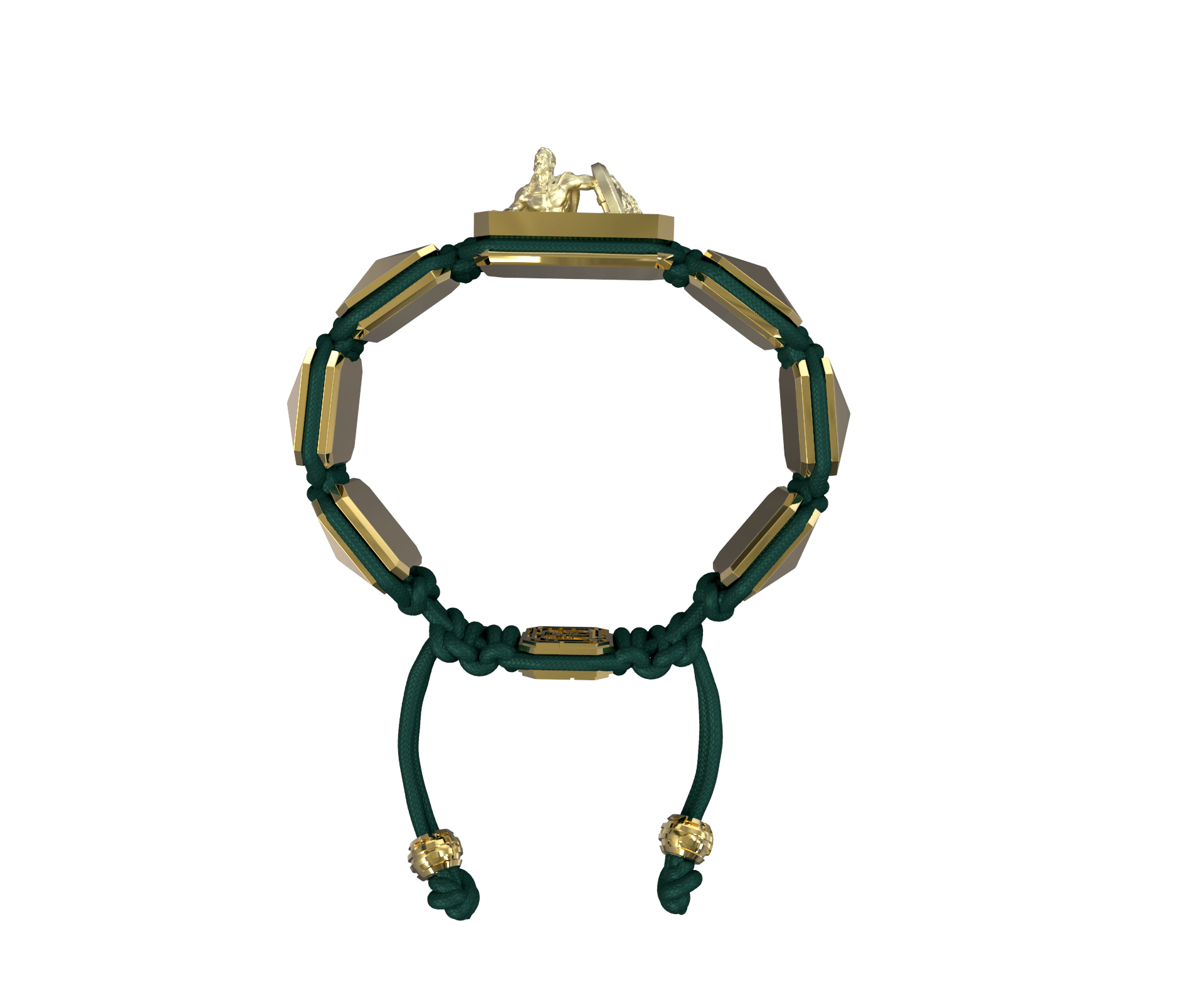 I Will Fight till the End bracelet with ceramic and sculpture finished in 18k Yellow Gold complemented with a green coloured cord.