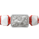 Selfmade bracelet with white ceramic and sculpture finished in a Platinum effect complemented with a red coloured cord.