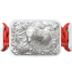 Selfmade bracelet with white ceramic and sculpture finished in a Platinum effect complemented with a red coloured cord.