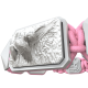 Pulsera Miss You con cerámica blanca y escultura acabada en efecto Platino. Hilo rosa.
