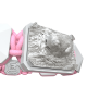 Pulsera I Love My Baby con cerámica blanca y escultura acabada en efecto Platino. Hilo rosa.