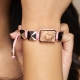 I Love Me bracelet with ceramic and sculpture finished in 18k Rose Gold complemented with a pink coloured cord.