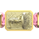 Pulsera I Will Fight till the End con cerámica y escultura acabadas en Oro Amarillo de 18k. Hilo rosa.