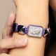I Love Me bracelet with ceramic and sculpture finished in a Platinum effect complemented with a violet coloured cord.