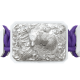 Selfmade bracelet with white ceramic and sculpture finished in a Platinum effect complemented with a violet coloured cord.