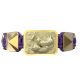 My Family First bracelet with ceramic and sculpture finished in 18k Yellow Gold complemented with a violet coloured cord.