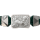 Selfmade bracelet with ceramic and sculpture finished in a Platinum effect complemented with a dark green coloured cord.