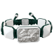 I Love Me bracelet with white ceramic and sculpture finished in a Platinum effect complemented with a dark green coloured cord.