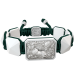 Selfmade bracelet with white ceramic and sculpture finished in a Platinum effect complemented with a dark green coloured cord.