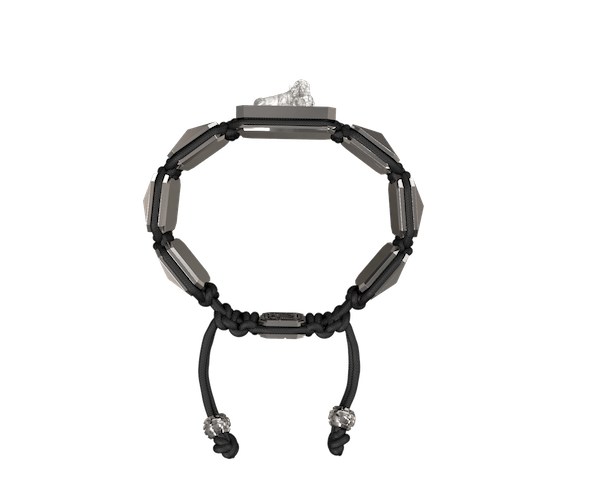 Shop My Family First bracelet with ceramic and sculpture finished in a Platinum effect complemented with a black coloured cord.