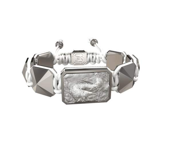 Shop Proud Of You bracelet with ceramic and sculpture finished in a Platinum effect complemented with a white coloured cord.