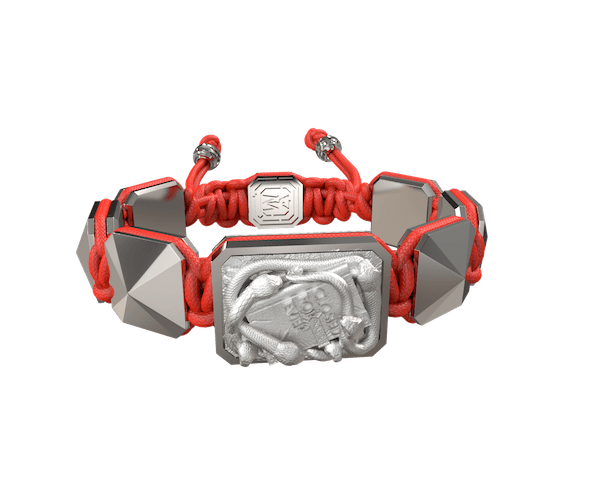 Shop I Quit bracelet with ceramic and sculpture finished in a Platinum effect complemented with a red coloured cord.