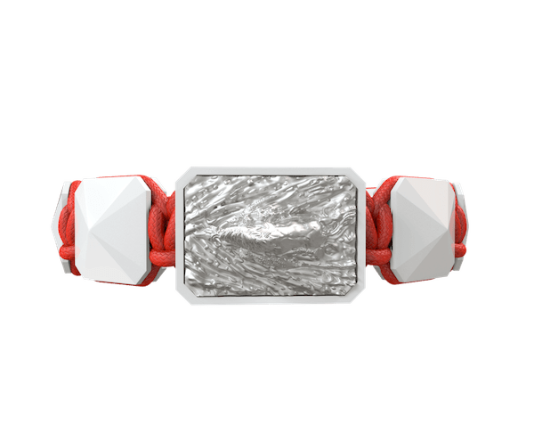 Shop I'm Different bracelet with white ceramic and sculpture finished in a Platinum effect complemented with a red coloured cord.