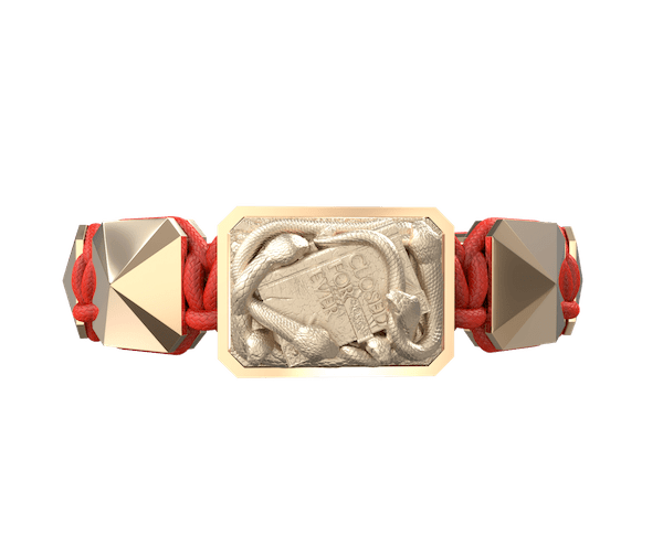 Shop I Quit bracelet with ceramic and sculpture finished in 18k Rose Gold complemented with a red coloured cord.