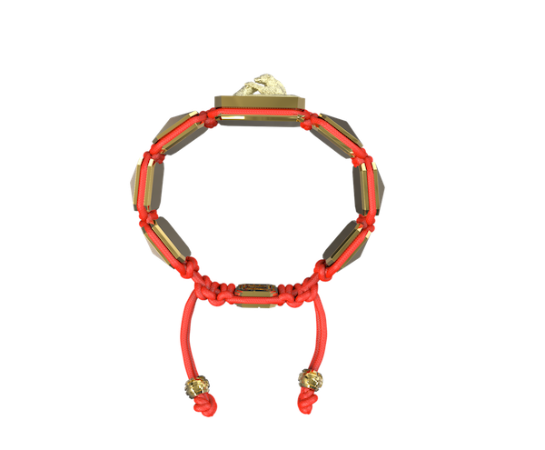 Shop Proud Of You bracelet with ceramic and sculpture finished in 18k Yellow Gold complemented with a red coloured cord.