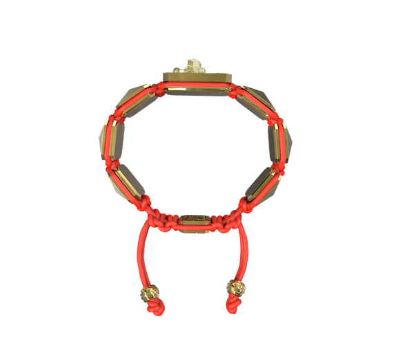 Shop Miss You bracelet with ceramic and sculpture finished in 18k Yellow Gold complemented with a red coloured cord.