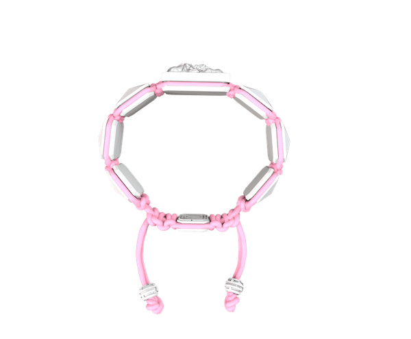 Shop Forever In My Heart bracelet with white ceramic and sculpture finished in a Platinum effect complemented with a pink coloured cord.