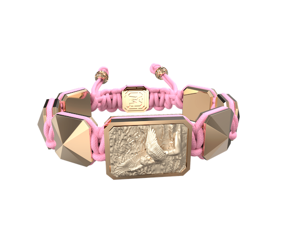 Shop Miss You bracelet with ceramic and sculpture finished in 18k Rose Gold complemented with a pink coloured cord.