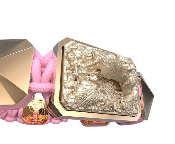 Comprar Pulsera Selfmade con cerámica y escultura acabadas en Oro Rosa de 18k. Hilo rosa.
