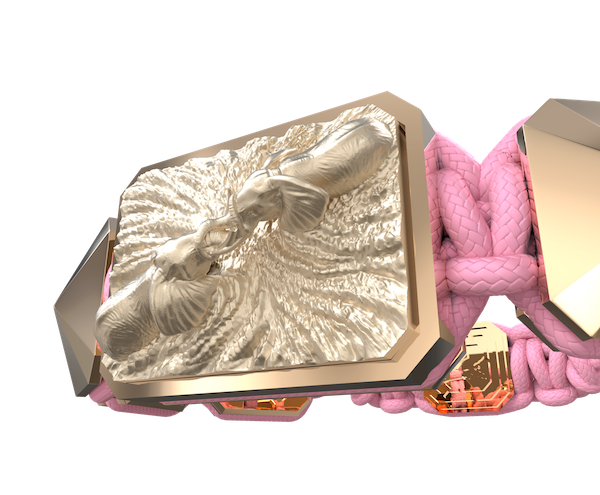 Comprar Pulsera Forever In My Heart con cerámica y escultura acabadas en Oro Rosa de 18k. Hilo rosa.