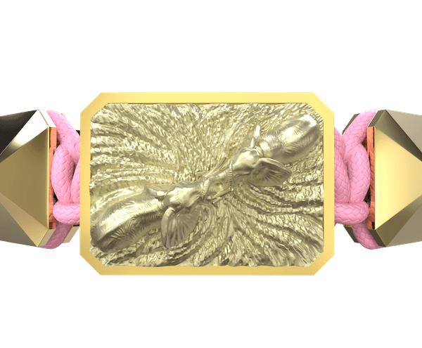Comprar Pulsera Forever In My Heart con cerámica y escultura acabadas en Oro Amarillo de 18k. Hilo rosa.