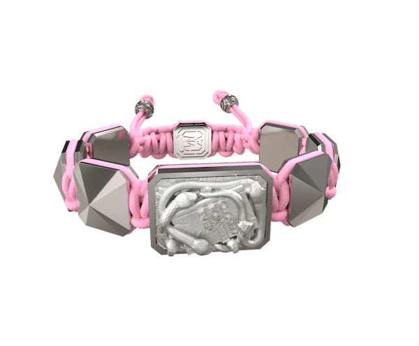 Shop I Quit bracelet with ceramic and sculpture finished in a Platinum effect complemented with a pink coloured cord.