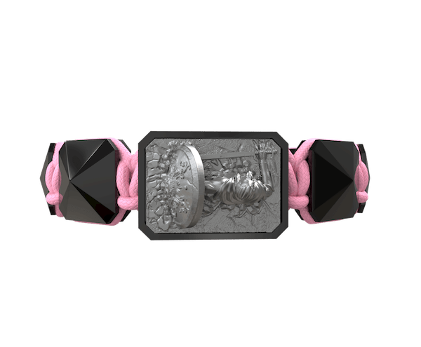 Shop I Will Fight till the End bracelet with black ceramic and sculpture finished in anthracite color complemented with a pink coloured cord.