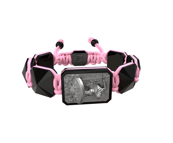 Shop I Will Fight till the End bracelet with black ceramic and sculpture finished in anthracite color complemented with a pink coloured cord.