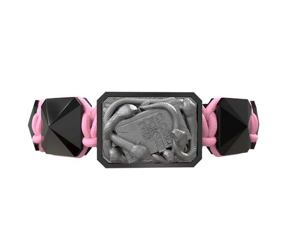 Shop I Quit bracelet with black ceramic and sculpture finished in anthracite color complemented with a pink coloured cord.